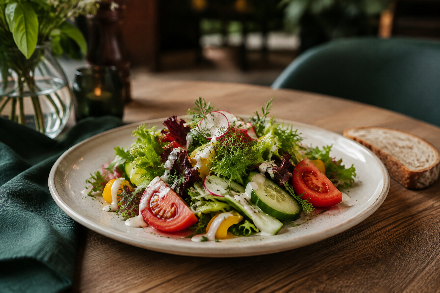 Frischer gemischter Salat mit Joghurtdressing